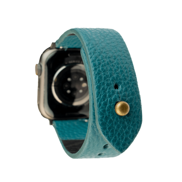 Waji's Apple Watch Strap - Pure Leather Strap 41 mm / 40 mm / 39 mm / 38 mm -  Teal Blue - AMT-TB-AWS-01 - Image 1