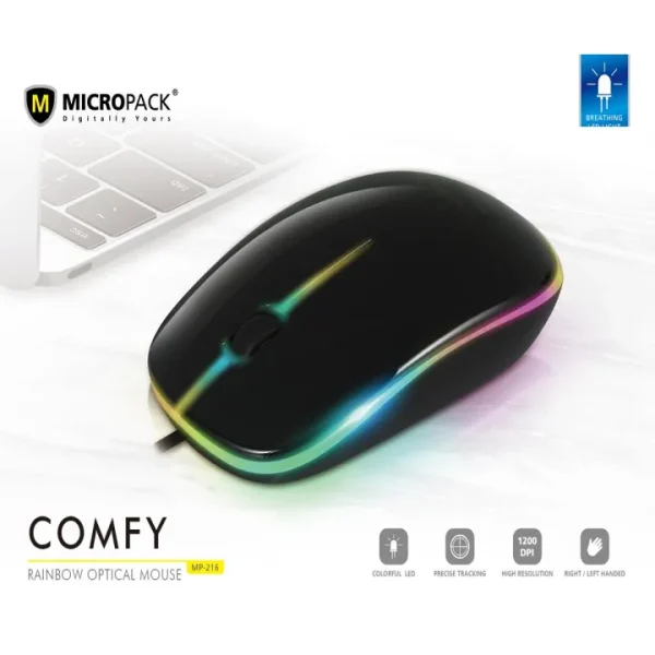 Micropack MP-216 Wired USB Mouse Comfy Rainbow Optical Mouse - Black - GC - Image 3