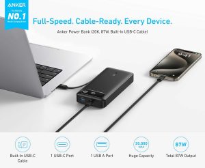 Anker Powerbank 20000mah 87w Built-In Usb-C Cable - Black - A1383H11 - OP - Image 7