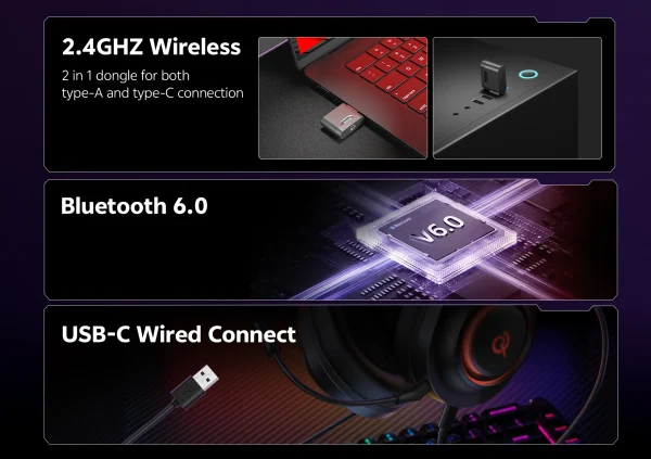 QCY Heroad V200 Wireless / Bluetooth Gaming Headset H4GM - Black - GC - Image 6