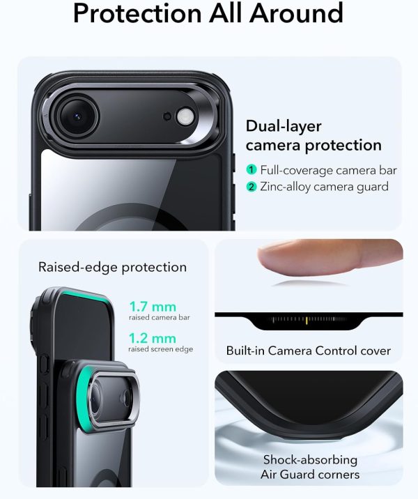 61WWJhs87cL._AC_SL1500_ iPhone 17 Air ESR Classic Hybrid With Stand Case - Clear Black - Image 3