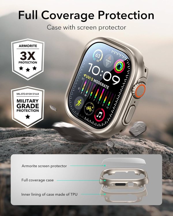 71ODQLVJG2L._AC_SL1500_ Apple Watch Ultra 3 / Ultra 2 / Ultra ESR Case with Screen Protector 49mm - Titanium - Image 8