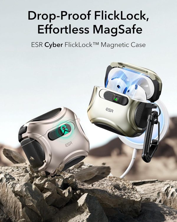 AirPods Pro 3 ESR Cyber FlickLock Magnetic Case - Titanium - Image 8