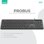 Amaze A734 Probus Super Silent Chocolate Keys Wired Keyboard - Black - BIS