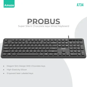 Amaze A734 Probus Super Silent Chocolate Keys Wired Keyboard Best Price in Pakistan