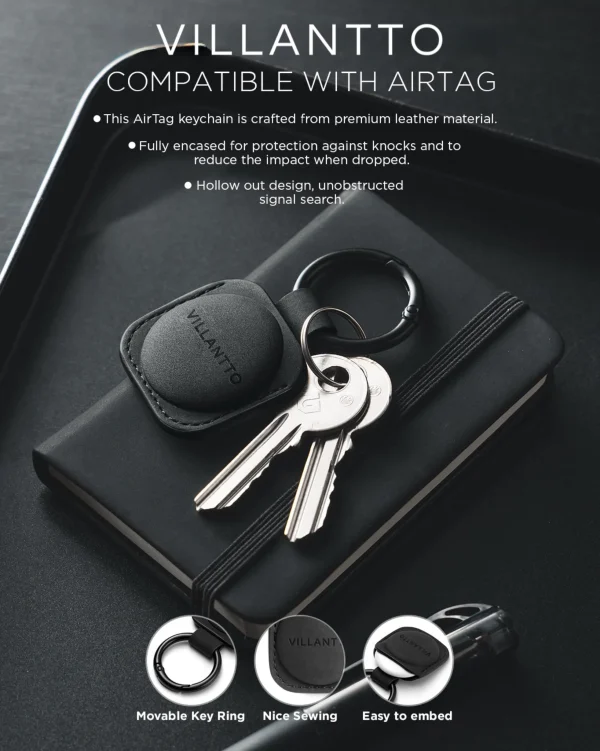 Villantto Leather Keychain For Apple Airtag - Black - Image 6