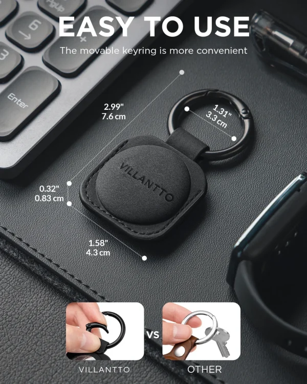 Villantto Leather Keychain For Apple Airtag - Black - Image 5