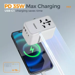 Tessan 85W Travel Adapter with Built in Retractable Cable - Black - Image 6