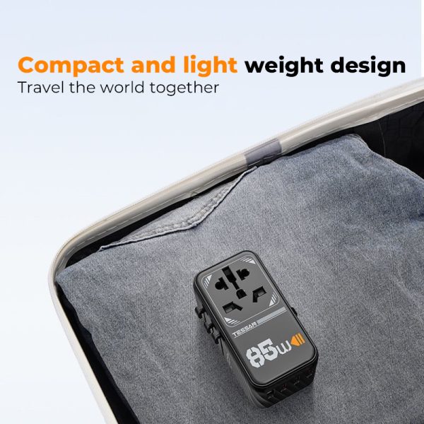 tessan 85w universal power adapter with retractable cable in pakistan with best price and warranty-10 Tessan 85W Travel Adapter with Built in Retractable Cable - Black - Image 7