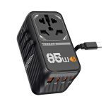 Tessan 85W Travel Adapter with Built in Retractable Cable - Black