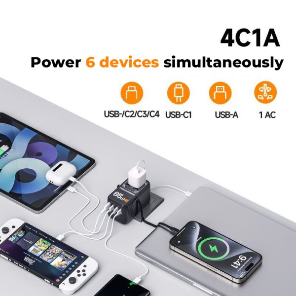 tessan 85w universal power adapter with retractable cable in pakistan with best price and warranty-6 Tessan 85W Travel Adapter with Built in Retractable Cable - Black - Image 11