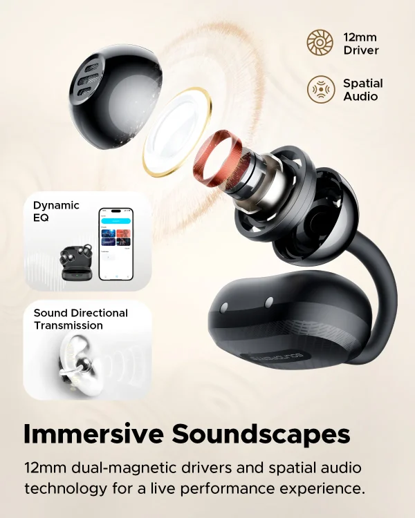 Soundpeats Air Clip Wireless Earbuds - Black - GC - Image 5