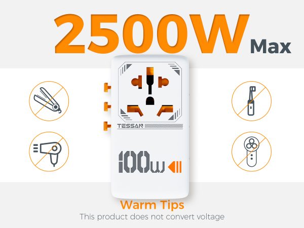 Tessan 100W Travel Adapter TS-WTA04 - White - Image 5