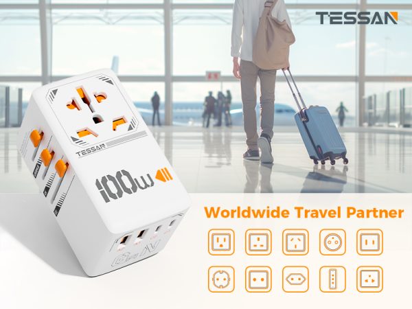 Tessan 100W Travel Adapter TS-WTA04 - White - Image 2