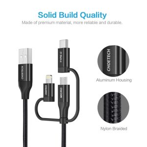 Choetech 3 In 1 Braided Cable 1.2M - IP0030 - Black - GC - Image 4
