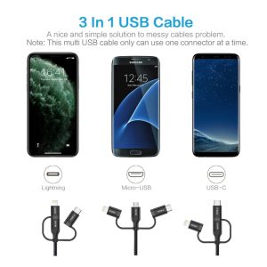 Choetech 3 In 1 Braided Cable 1.2M - IP0030 - Black - GC - Image 2