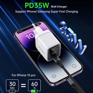Choetech 35W Gan Wall Charger 2x USB-C PD with Display - PD6051 - White - GC - Image 2