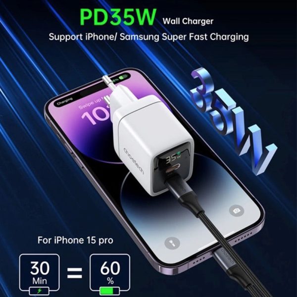 age-22755 Choetech 35W Gan Wall Charger 2x USB-C PD with Display - PD6051 - White - GC - Image 2