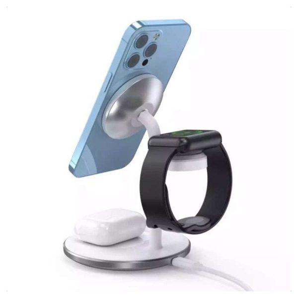 e-13715 Choetech 3 in 1 Magnetic MagSafe Wireless Charger Station - T585-F  - Silver - GC - Image 3