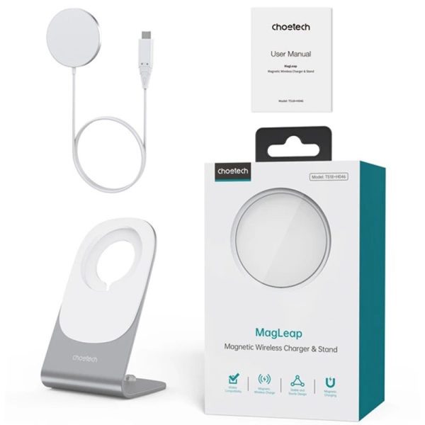 e-18061 Choetech 15W Qi Wireless Inductive Charger with MagSafe (H046+T518) - Silver - Image 4