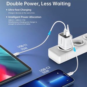 Choetech 35W Gan Wall Charger 2x USB-C PD with Display - PD6051 - White - GC - Image 3