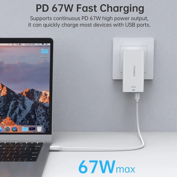 image-13368 Choetech 67W Dual-Port Portable GaN Adapter - PD6011 - EU Plug - White - GC - Image 2