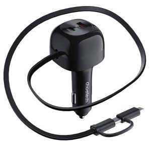 Choetech 75W Car Charger with Retractable 2 in 1 - TC0036 - Black - GC - Image 2