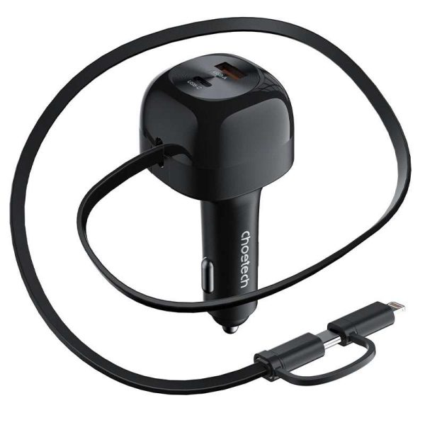 -image-9357 Choetech 75W Car Charger with Retractable 2 in 1 - TC0036 - Black - GC - Image 2
