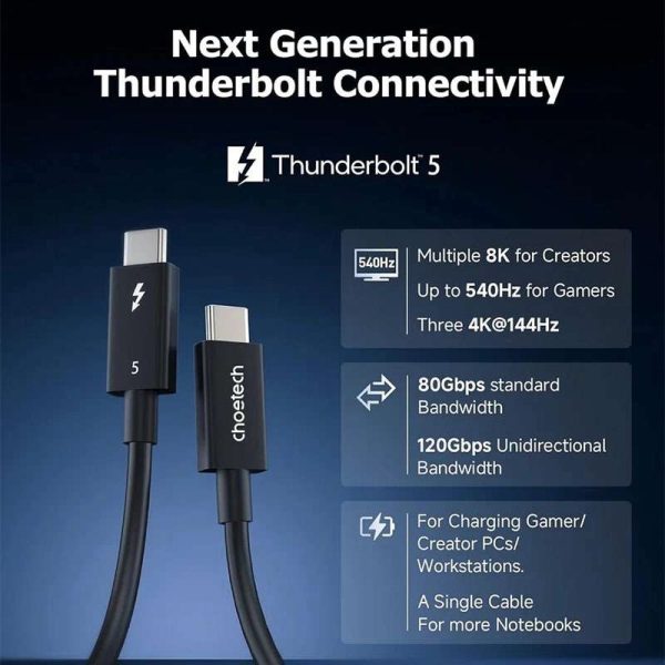 image-9362 Choetech 240W Thunderbolt 5 Type-C to Type-C High Speed 8K Cable - A3011 - Black - GC - Image 3