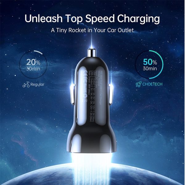 lew-image-20640 Choetech Dual USB-C Ports PD 40W Fast Car Charger - TC0008 - Black - Image 4