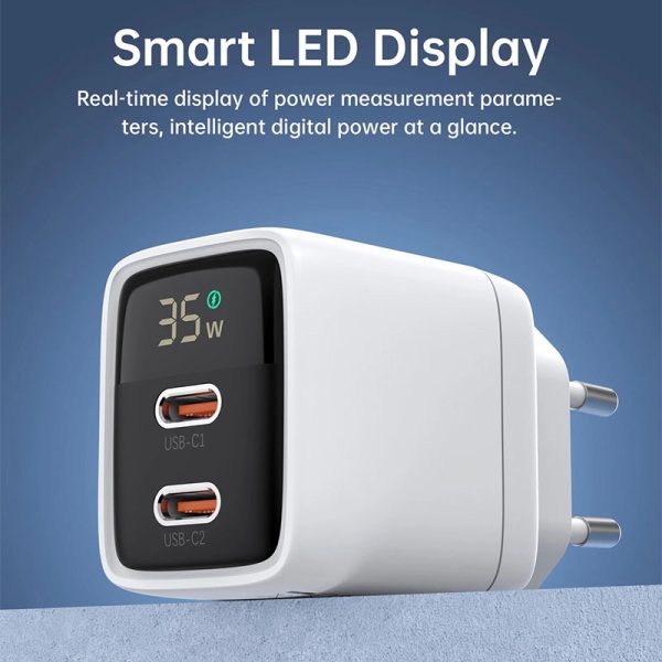 mage-13365 Choetech 35W Gan Wall Charger 2x USB-C PD with Display - PD6051 - White - GC - Image 4