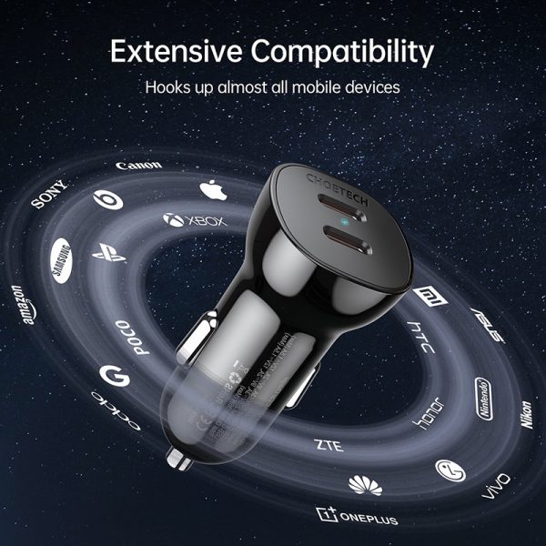 mage-15945 Choetech Dual USB-C Ports PD 40W Fast Car Charger - TC0008 - Black - Image 5