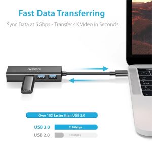Choetech 4-In-1 USB-C to Gigabit RJ45 Adapter with USB Hub - HUB-U02 - Black - GC - Image 5