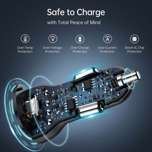mage-6556 Choetech Dual USB-C Ports PD 40W Fast Car Charger - TC0008 - Black - Image 7