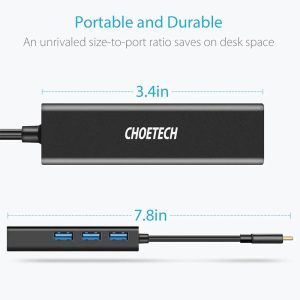 Choetech 4-In-1 USB-C to Gigabit RJ45 Adapter with USB Hub - HUB-U02 - Black - GC - Image 3