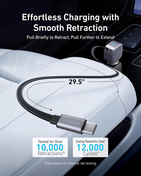 Anker Nano Car Charger 75W Built-In Retractable Usb-C Cable - Grey - A2738HA2 - OP - Image 3
