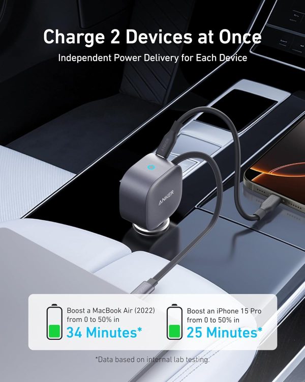 Anker Nano Car Charger 75W Built-In Retractable Usb-C Cable - Grey - A2738HA2 - OP - Image 4