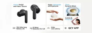 QCY Buds QT43 Earbuds - Black - GC - Image 2