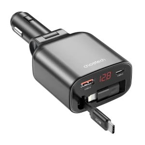 Choetech 105W Car Charger with Retractable Cable - Black - TC0033 - Image 3