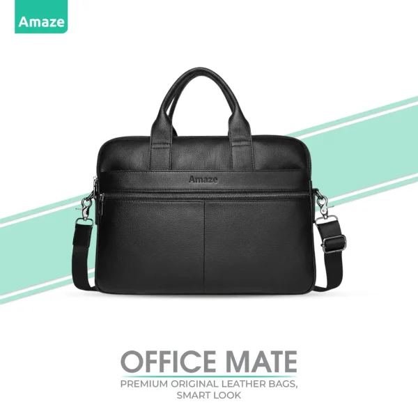 Amaze A925 Executive Original Leather Bag 15.6inch - Black - BIS - Image 2