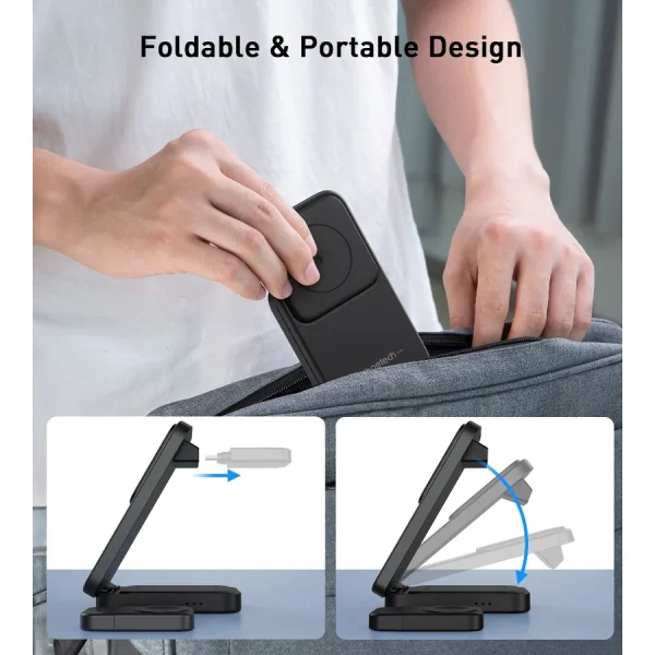 Choetech 3-in-1 Magnetic Wireless Charger 15W - T611F - Black - GC - Image 4