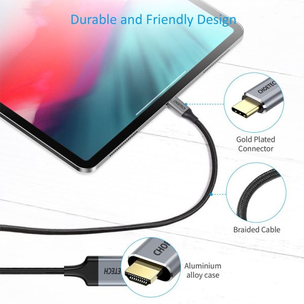 Choetech CH0021 USB C to HDMI Cable 2M - Black - Image 3