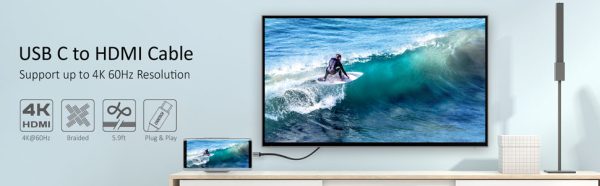 Choetech CH0021 USB C to HDMI Cable 2M - Black - Image 5