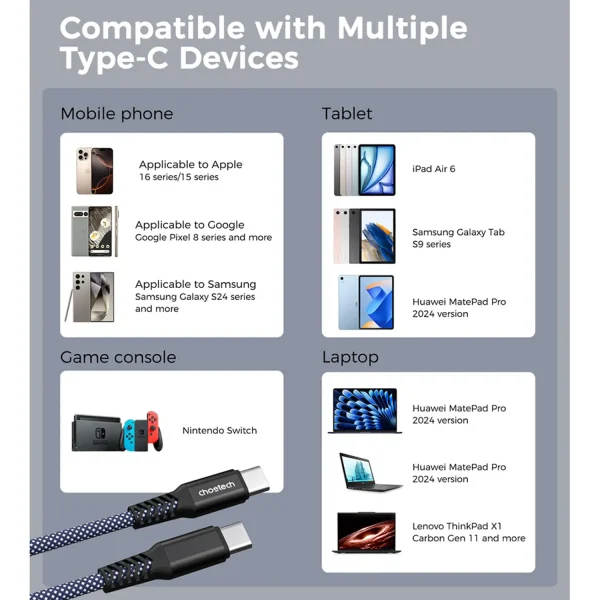 Choetech  XCC-1081 USB-C To USB-C Magnet Cable 1M - Blue - Image 4