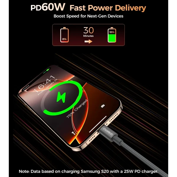 Choetech XCC-1067 USB C to USB C Magnetic Cable 1.2M - Grey - Image 7