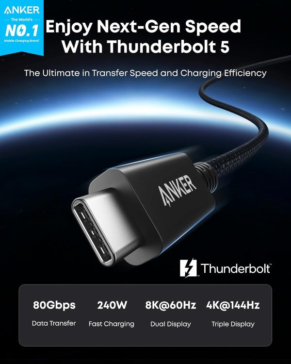 Anker 240W Prime Thunderbolt 5 USB C to USB C Cable 3.3ft - A84N1012 - Black - OP - Image 7