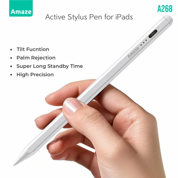 Amaze A268 Pro Active Stylus Pen For iPads Type C Charging - White - BIS - Image 2