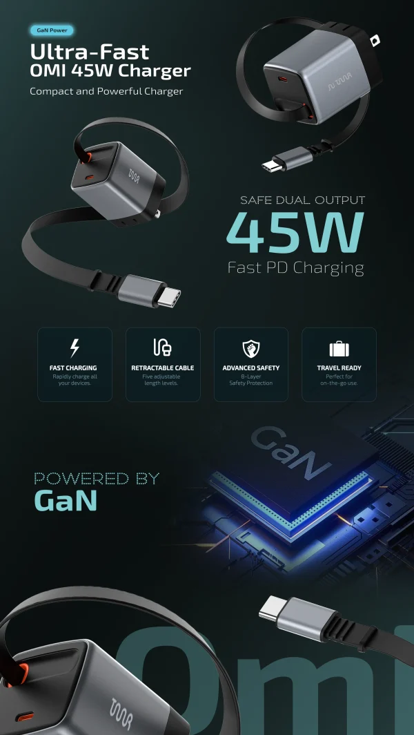 Taar OMI 45W with Retractable USB-C Cable - Black - Image 2