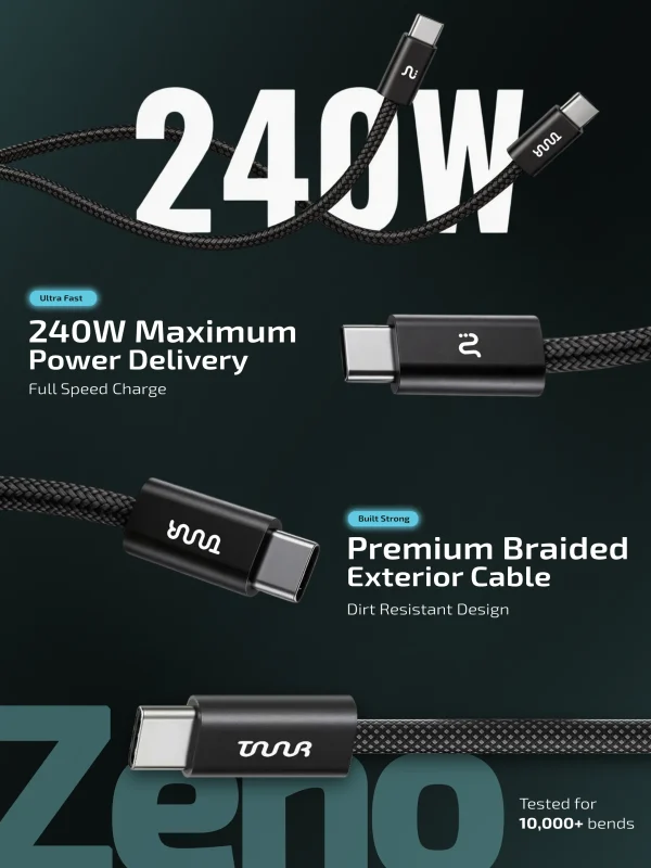 Taar Zeno 240W USB-C  to USB-C Cable - Black - Image 2
