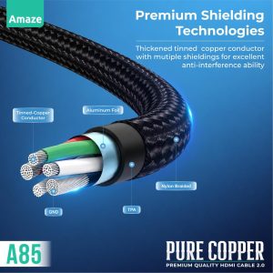 Amaze A85 Pure Copper Braided Hdmi Cable - Black - Image 4